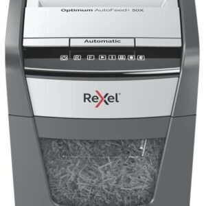 rexel optimum autofeed 50x destructora automatica de corte en particulas p 4 alimentacion automatica 50 hojas y ranura manual 6 hojas anti atasco capacidad de la papelera 20l color gris/plata