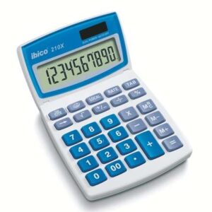 ibico 210x calculadora de sobremesa 10 digitos pantalla lcd inclinable ajustable teclas grandes color blanco/azul
