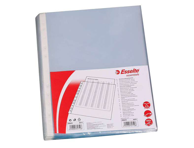 esselte pack de 100 fundas multitaladro portadocumentos formato a4 16 taladros 80 micras piel de naranja color transparente