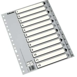 esselte indice numerico de plastico pestañas 1 al 12 multitaladro formato folio color gris
