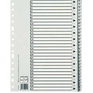 esselte bolsa de 25 indices numericos de plastico pestañas 1 al 31 multitaladro formato folio color gris