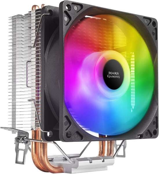 mars gaming ventilador cpu 90mm con disipador iluminacion rgb hasta 130w velocidad max. 2200rpm 2 heatpipes