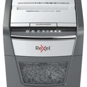 rexel optimum autofeed 45x destructora automatica de corte en particulas 20l alimentacion automatica 45 hojas ranura manual 6 hojas anti atasco