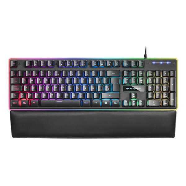 mars gaming mk320 teclado hibrido usb retroiluminacion led rgb reposamuñecas acolchado antighosting cable de 1.50m