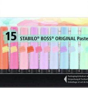 stabilo boss 70 pack de escritorio de 15 marcadores fluorescente practica base para escritorio trazo entre 2 y 5mm recargable tinta con base de agua colores pastel surtidos