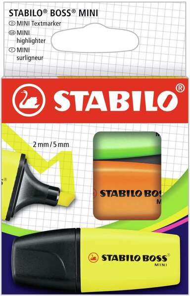stabilo boss mini pack de 3 marcadores mini fluorescentes trazo entre 2 y 5mm tinta con base de agua antisecado colores surtidos