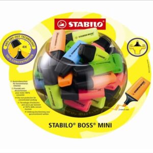 stabilo boss mini expositor con 50 marcadores fluorescentes trazo entre 2 y 5mm tinta con base de agua antisecado colores surtidos