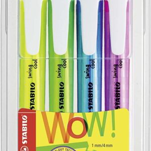 stabilo swing cool pack de 4 marcadores fluorescentes cuerpo plano punta biselada trazo entre 1 y 4mm tinta con base de agua antisecado colores surtidos