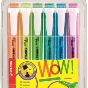 stabilo swing cool pack de 6 marcadores fluorescentes cuerpo plano punta biselada trazo entre 1 y 4mm tinta con base de agua antisecado colores surtidos