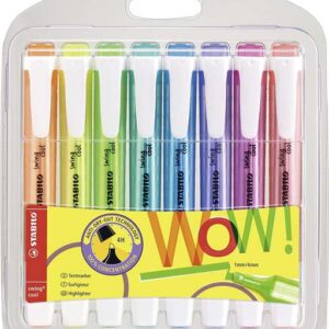 stabilo swing cool pack de 8 marcadores fluorescentes cuerpo plano punta biselada trazo entre 1 y 4mm tinta con base de agua antisecado colores surtidos