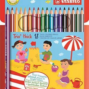 stabilo trio thick pack de 18 lapices de colores mina de 4.2mm forma triangular colores surtidos
