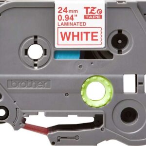 brother tze252 cinta laminada original de etiquetas texto rojo sobre fondo blanco ancho 24mm x 8 metros