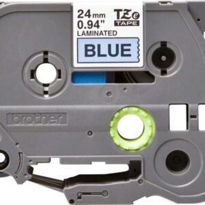 brother tze555 cinta laminada original de etiquetas texto blanco sobre fondo azul ancho 24mm x 8 metros