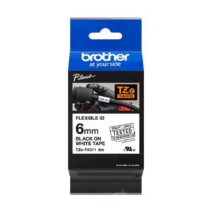 brother tzefx211 cinta laminada flexible original de etiquetas texto negro sobre fondo blanco ancho 6mm x 8 metros