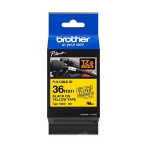 brother tzefx661 cinta laminada flexible original de etiquetas texto negro sobre fondo amarillo ancho 36mm x 8 metros