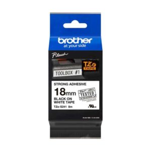 brother tzes241 cinta laminada super adhesiva original de etiquetas texto negro sobre fondo blanco ancho 18mm x 8 metros