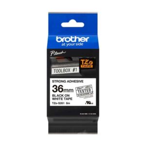 brother tzes261 cinta laminada super adhesiva original de etiquetas texto negro sobre fondo blanco ancho 36mm x 8 metros