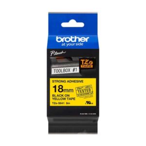 brother tzes641 cinta laminada super adhesiva original de etiquetas texto negro sobre fondo amarillo ancho 18mm x 8 metros
