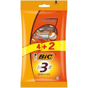 bic sensitive 3 pack de 4+2 maquinillas de afeitar desechables de 3 hojas tira lubricante con aloe vera