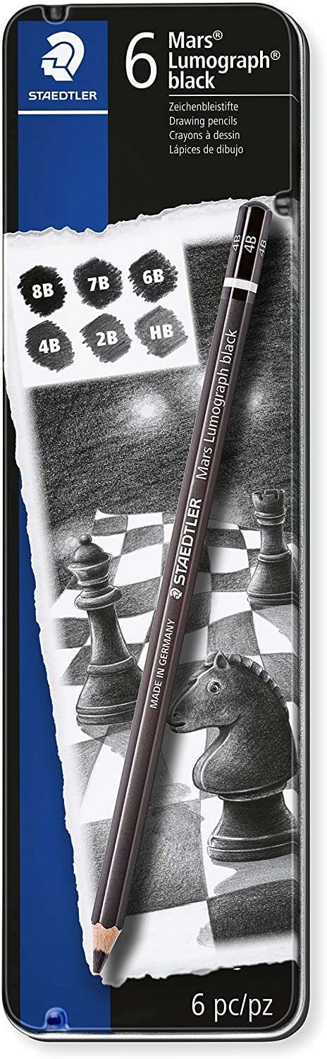staedtler mars lumograph black artist pencil 100b pack de 6 lapices de grafito resistencia a la rotura graduaciones surtidas