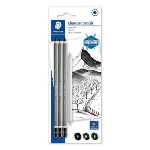 staedtler mars lumograph charcoal 100c pack de 3 lapices de grafito + difuminador alta proporción de carbon y carboncillo graduaciones surtidas