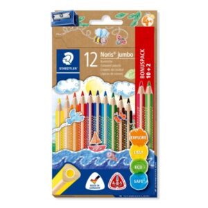 staedtler jumbo noris 128 pack de 12 lapices triangulares de colores diseño ergonomico colores surtidos