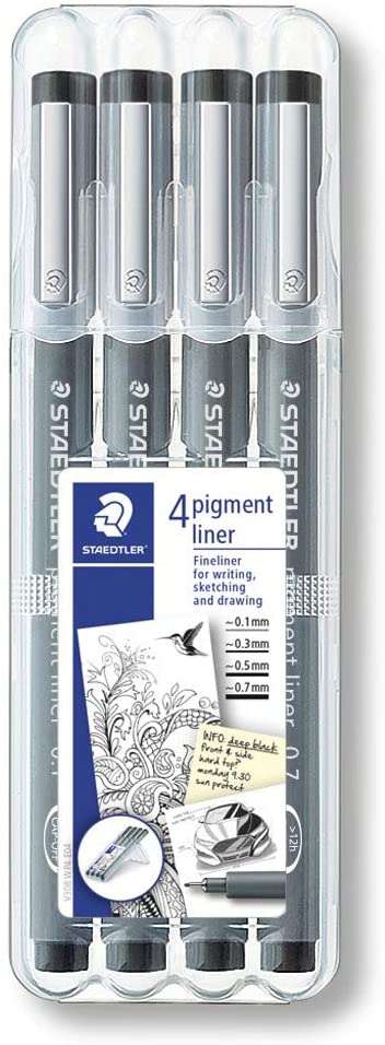 staedtler pigment liner 308 pack de 4 rotuladores de punta fina punta larga secado rapido color negro