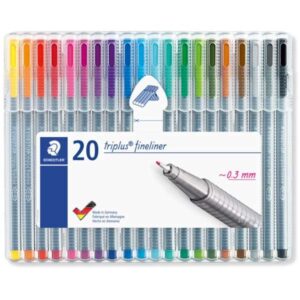 staedtler triplus fineliner 334 pack de 20 rotuladores de punta fina trazo 0.3 mm aprox tinta base de agua colores surtidos