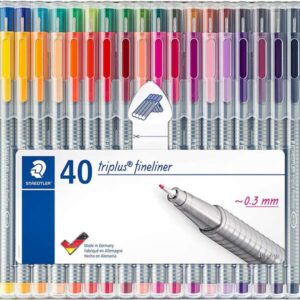 staedtler triplus fineliner 334 pack de 40 rotuladores de punta fina trazo 0.3 mm aprox tinta base de agua colores surtidos