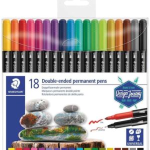 staedtler 3187 pack de 18 rotuladores permanentes de doble punta resistente al agua secado rapido colores surtidos