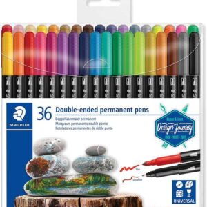 staedtler 3187 pack de 36 rotuladores permanentes de doble punta resistente al agua secado rapido colores surtidos