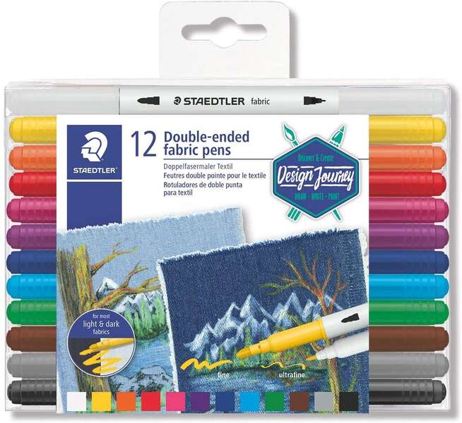 staedtler 3190 pack de 12 rotuladores de doble punta para textil colores surtidos