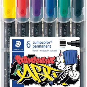 staedtler lumocolor 350 pack de 6 rotuladores permanentes punta biselada colores surtidos