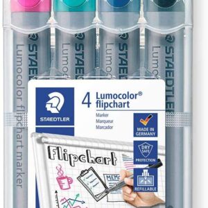 staedtler lumocolor flipchart 356 pack de 4 marcadores permanentes tinta base de agua colores surtidos