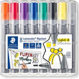staedtler lumocolor flipchart 356 pack de 8 marcadores permanentes tinta base de agua colores surtidos