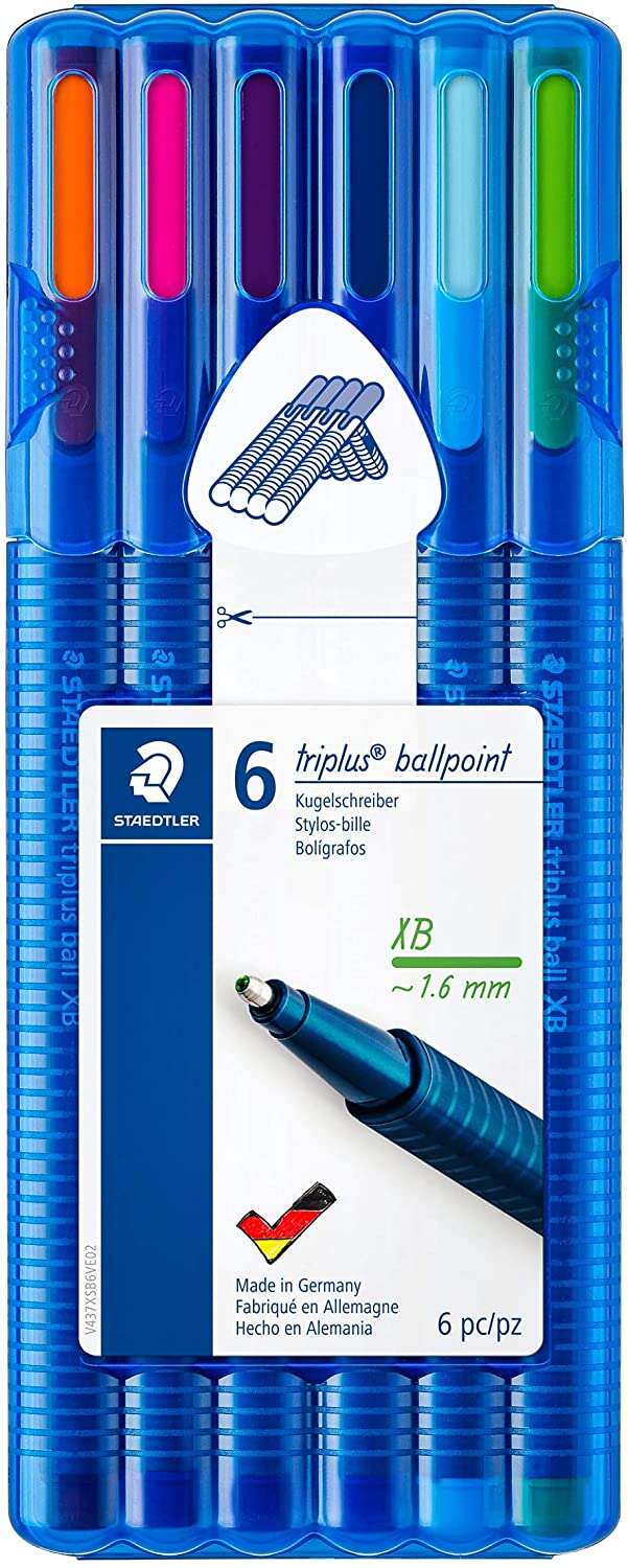 staedtler triplus ball 437 pack de 6 boligrafos de bola trazo 1.4mm escritura suave colores surtidos