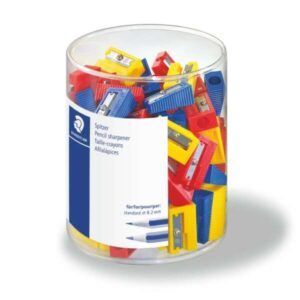 staedtler pack de 100 sacapuntas de plastico 1 agujero angulo de afilado de 23° colores surtidos