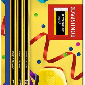 staedtler noris 120 pack de 3 lapices de grafito hexagonales + goma de borrar + sacapuntas mina hb ultrarresistente de 2mm madera de bosques sostenibles