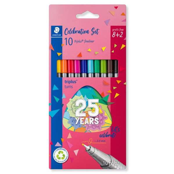 staedtler triplus fineliner 334 pack de 10 rotuladores de punta fina trazo 0.3mm aprox tinta base de agua colores surtidos