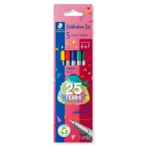 staedtler triplus fineliner 334 pack de 5 rotuladores de punta fina trazo 0.3mm aprox tinta base de agua colores surtidos