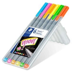 staedtler triplus fineliner 334 pack de 6 rotuladores de punta fina trazo 0.3mm aprox tinta base de agua colores surtidos