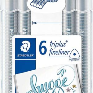 staedtler triplus fineliner 334 pack de 6 rotuladores de punta fina trazo 0.3mm aprox tinta base de agua colores surtidos