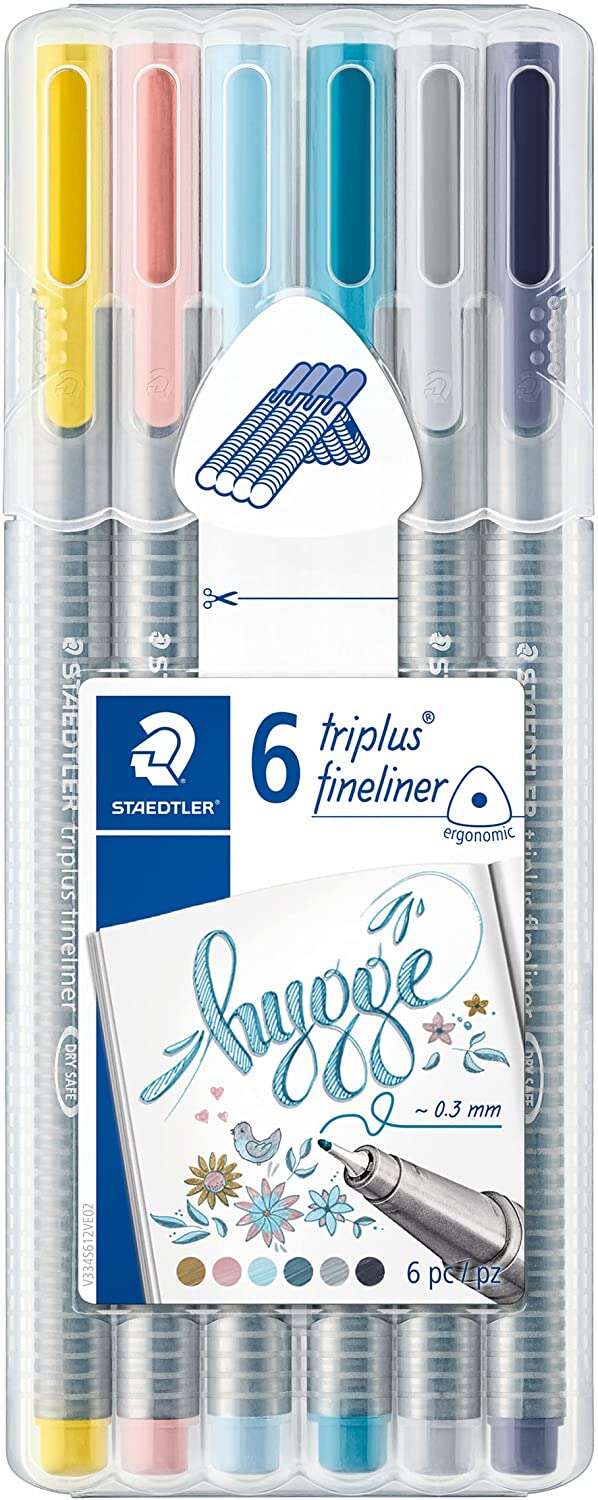 staedtler triplus fineliner 334 pack de 6 rotuladores de punta fina trazo 0.3mm aprox tinta base de agua colores surtidos