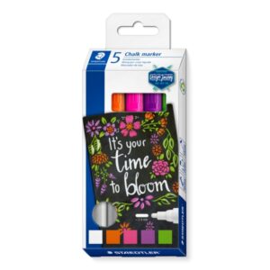 staedtler lumocolor 344 pack de 5 marcadores de tiza liquida trazo 2.4 mm aprox facil limpieza colores surtidos