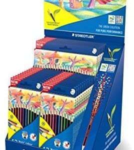 staedtler noris colour 185 expositor con 20 estuches de 12 lapices de colores + 5 estuches de 24 lapices de colores diseño hexagonal colores surtidos