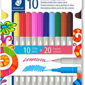 staedtler noris 3280 pack de 10 rotuladores con doble punta trazos 1mm y 3mm aprox colores surtidos