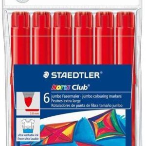 staedtler noris watercolour 340 pack de 6 rotuladores de gran tamaño trazo 3mm aprox lavable facilmente tinta base de agua color rojo