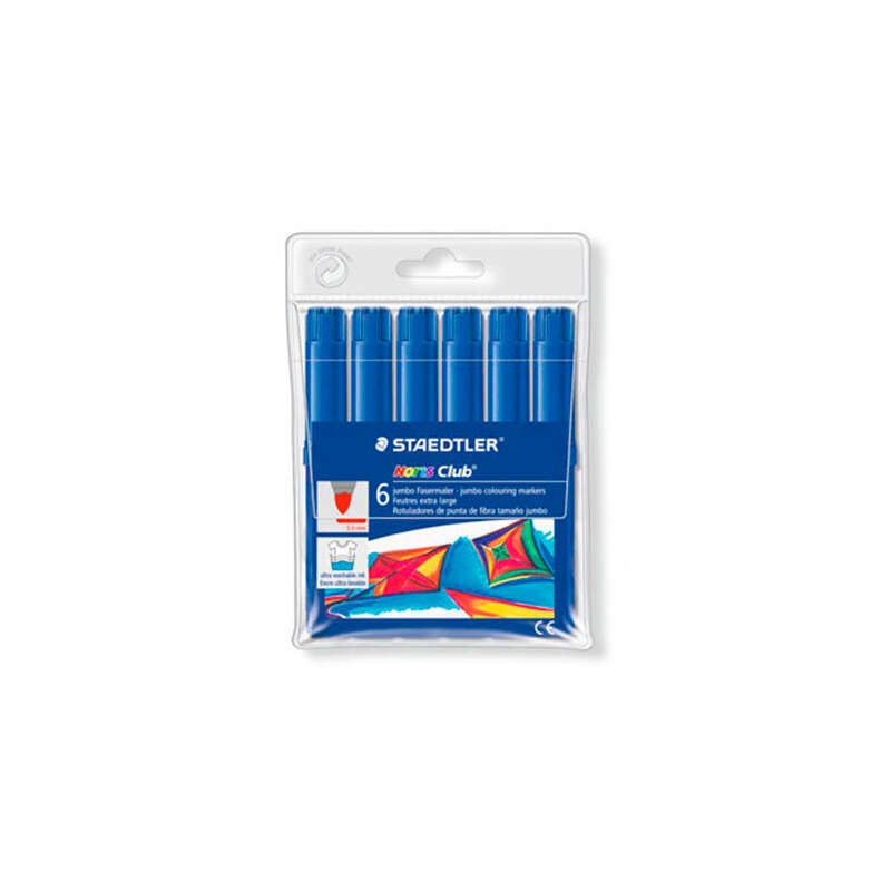 staedtler noris watercolour 340 pack de 6 rotuladores de gran tamaño trazo 3mm aprox lavable facilmente tinta base de agua color azul