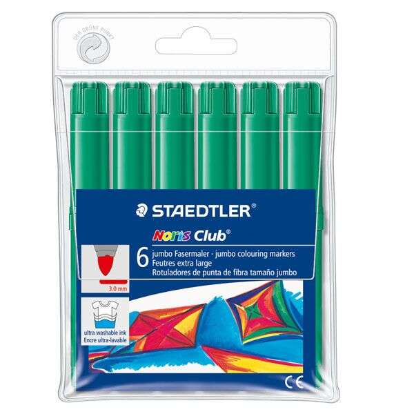 staedtler noris watercolour 340 pack de 6 rotuladores de gran tamaño trazo 3mm aprox lavable facilmente tinta base de agua color verde
