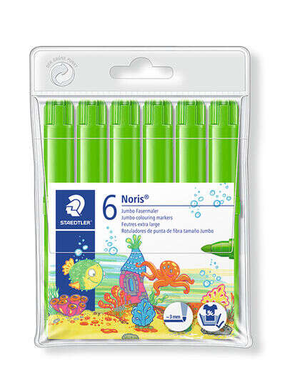 staedtler noris watercolour 340 pack de 6 rotuladores de gran tamaño trazo 3mm aprox lavable facilmente tinta base de agua color verde claro